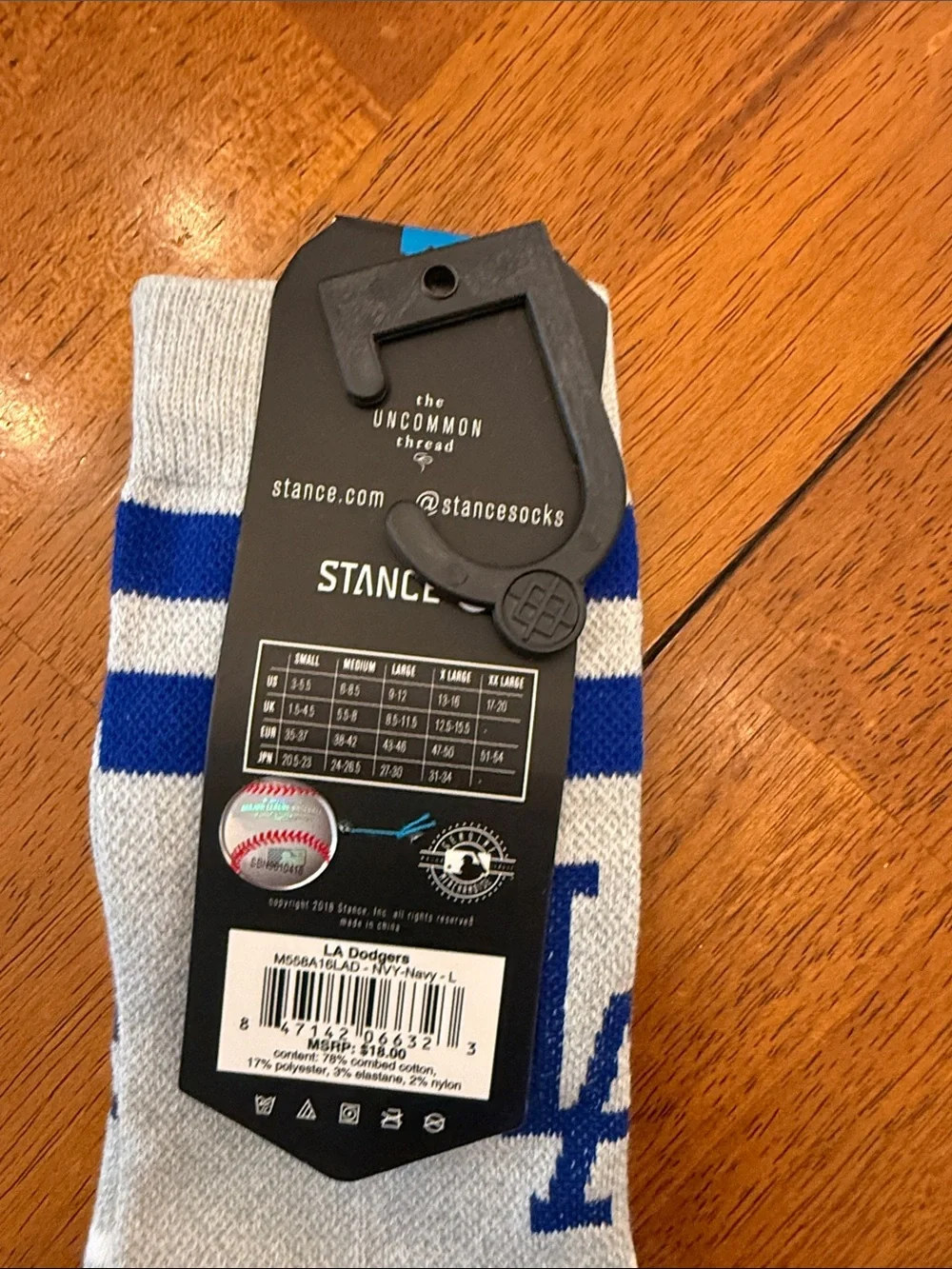 LA Logo Blue and Gray Athletic Crew Socks large